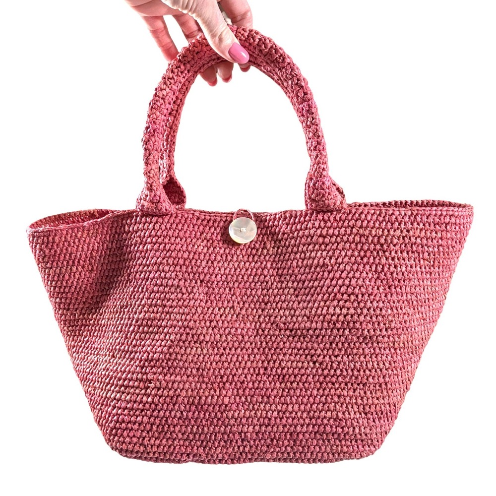 Annabel Ingall Australia Raffia Tote Bag Pink Coral Handmade Purse Straw Boho M